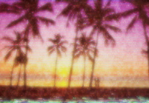 glitch art,80s,palm trees,pixel8or,tv,retro,vhs,sunset,vcr,crt