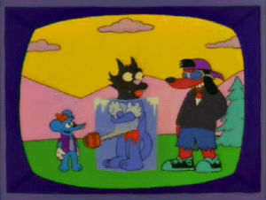 poochie,poochie died on the way back to his home planet,season 8,itchy and scratchy and poochie show,rip poochie,simpsons