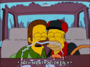 relieved,homer simpson,happy,episode 8,car,excited,season 12,ned flanders,12x08