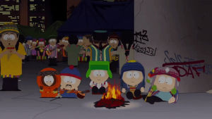 fire,eric cartman,stan marsh,kyle broflovski,kenny mccormick,craig tucker,homeless,hobos
