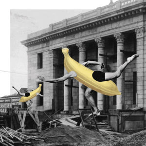collage,modern art,contemporary art,funny,animation,art,dance,anime,black and white,vintage,retro,dope,yellow,stop motion,banana,rad,cult,pop art,motion graphic,kayankwok