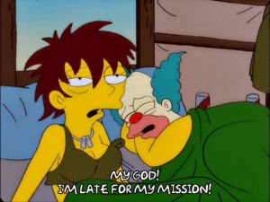 morning after,season 12,episode 3,scared,krusty the clown,tired,bed,12x03,asleep
