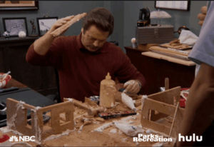 gingerbread house,ron swanson,tv,parks and recreation,hulu,nbc,frustrated,nick offerman
