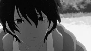anime,black and white,cute,boy,wind