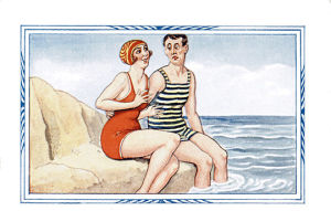 gifitup,postcard,beach,1930s,crab,trove,seaside,bathing suits,monash university library,scott spicoli