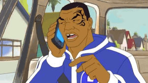 mike tyson,cell phone,talking,mike tyson mysteries,phone,huh,chat,yelling