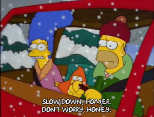 homer simpson,marge simpson,season 9,sad,episode 10,man,snow,woman,maggie simpson,driving,9x10