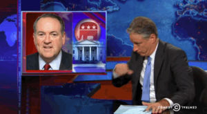 television,news,jon stewart,politics,the daily show,mike huckabee,holocaust comment