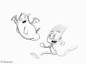 2d animation,excited,running,action,fly,dancing,fun,boy,run,cartoons,flying,pig,jimmy,bat,character design,javadoodles,batpig