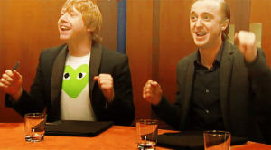 rupert grint,reaction,dancing,excited,draco malfoy,tom felton,ron weasly