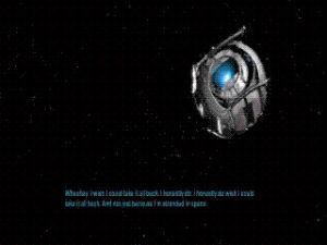 portal 2,portal,wheatley,the lorax,onceler,this post was made to give you feels,bloop text
