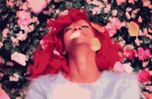 rhianna,red hair,pretty,pretty in pink,floral,fllowers