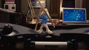 smurfs,music,funny,cute,happy,win,yes,drums,rock out