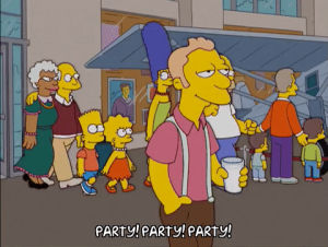 homer simpson,happy,bart simpson,party,marge simpson,lisa simpson,episode 6,excited,season 16,16x06,intent