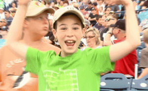 happy,fun,baseball,excited,jump,kid,high five,point,grand rapids,whitecaps,wcaps,west michigan