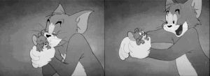 hug,classic,cat,black and white,kiss,mouse,old cartoons