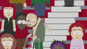confused,crowd,stairs,question,gerald broflovski,seating