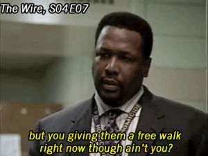 the wire,bunk moreland,community,joel mchale,jeff winger,parallels,omar little,this is canon now ok,and then here he remembers what he says to bunk,id like to think that omar actually fafked his own death at the end of the wire and became professor