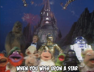muppets,chewbacca,when you wish upon a star,star wars,luke skywalker,vintage television,television,disney,vintage,celebs,kermit,miss piggy,mark hamill,kermit the frog,the muppet show,threepio,gonzo the great