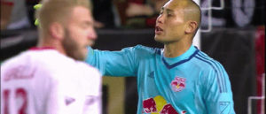 warning,pointing,new york red bulls,red bulls,luis robles,im watching you