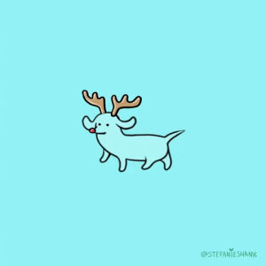 kawaii,teal,doxie,illustration,reindeer,dachshund,rudolph,stefanie shank,merry christmas,happy holidays,rudolph the red nosed reindeer,animation,dog,loop,blue,puppy,pastel,aqua,pup,stef shank