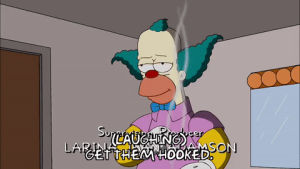 season 20,laughing,episode 21,smoking,krusty the clown,standing,20x21