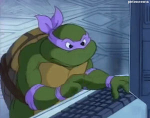 computer,computers,typing,donatello,80s,cartoon,cartoons,tmnt,teenage mutant ninja turtles,keyboard,ninja turtles