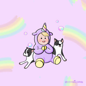 bubbles,unicorn,kawaii,purple,unicorns,boston terrier,party,costume,pastel,gifoween,kinsley