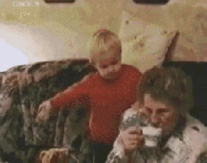 coffee,kid,grandma,animate,spills