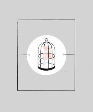 illustration,thoka maer,cage,bird,toy,colored pencil