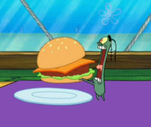 burger,spongebob squarepants,hamburger,eating,tv,food,nickelodeon,hungry,one bite