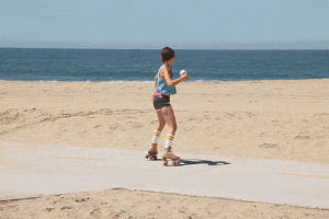 rollerskates,celebration,beach,spinning,starbucks,oh yeah,frappuccino