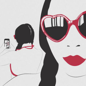 xavieralopez,braids,sunglasses,black,woman,red,white,phone,selfie,mirror,hearts