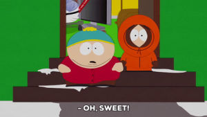 kenny mccormick,eric cartman,excited,running,shocked