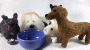 dachshund,cat,bunny,rabbit,baking,terrier,sheepdog,felted fodorables,add eggs,eggs in one basket,making eggs,cooks in the kitchen,pets bake cake,cooks helper