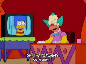 marge simpson,episode 21,humor,season 11,entertainment,krusty the clown,conversation,11x21,dialogue,pretend,imitation