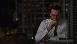 funny,laughing,drinking,drunk,laugh,mad men,don draper
