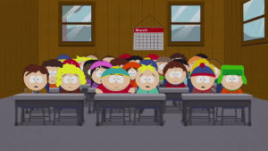 eric cartman,stan marsh,kyle broflovski,confused,kenny mccormick,butters stotch,students,clyde donovan,stunned