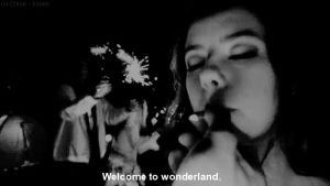 party hard,girl,party,black and white,kiss,woman,smoke,weed,kissing,fireworks,cigarette,wonderland,sparklers