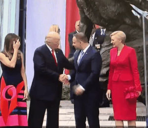 donald trump,trump,poland,donald trump handshake,left hanging,melania trump,handshake,first lady,polish first lady,dont leave me hanging