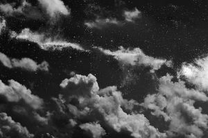 clouds,black and white,stars,sky,glowing