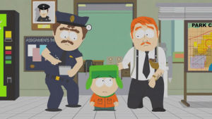 kyle broflovski,laughing,police,cop,giggling,ha ha,contemporary american poultry