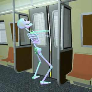 train,skeleton,ride,trapped,door,subway