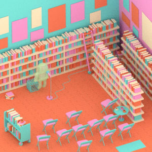 animation,design,loop,illustration,3d,artists on tumblr,ghost,books,low poly,interiors