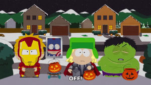 eric cartman,stan marsh,kyle broflovski,kenny mccormick,candy,frustrated,costumes