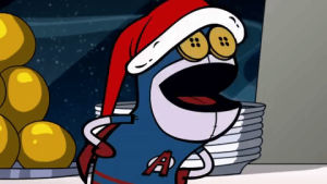 atomicpuppet,reaction,happy,christmas,cartoon,laugh,holiday,santa,atomic puppet,chuckle