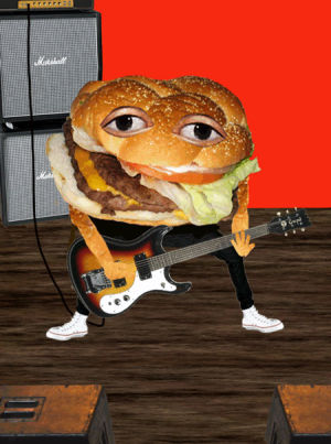 cheeseburger,guitar,hamburger,scorpiondagger,scorpion dagger,guitar burger