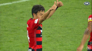 happy,football,thumbs up,pleased,well done,wanderers,western sydney,western sydney wanderers,jumpei kusukami,red black