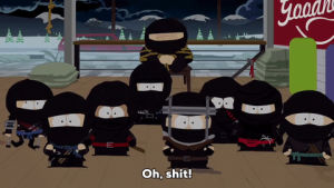 scared,cartman,afraid,caught,costumes,black masks