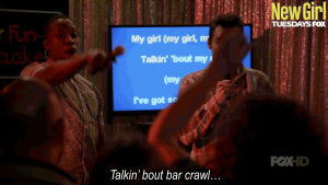 new girl,bar,karaoke,bar crawl